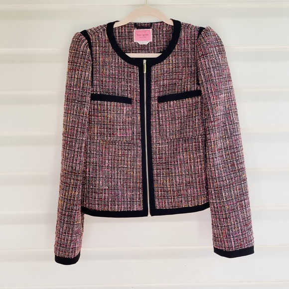 Kate Spade Pink Multi Puff Sleeve Jacket ♠️ - Picture 3 of 5